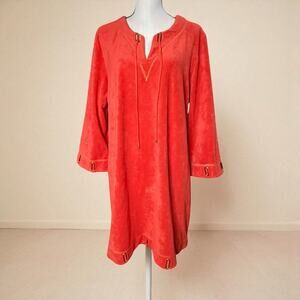 Boston Proper Sport Women’s Orange Red Terry Cloth Cover Up Tunic Dress Size XL